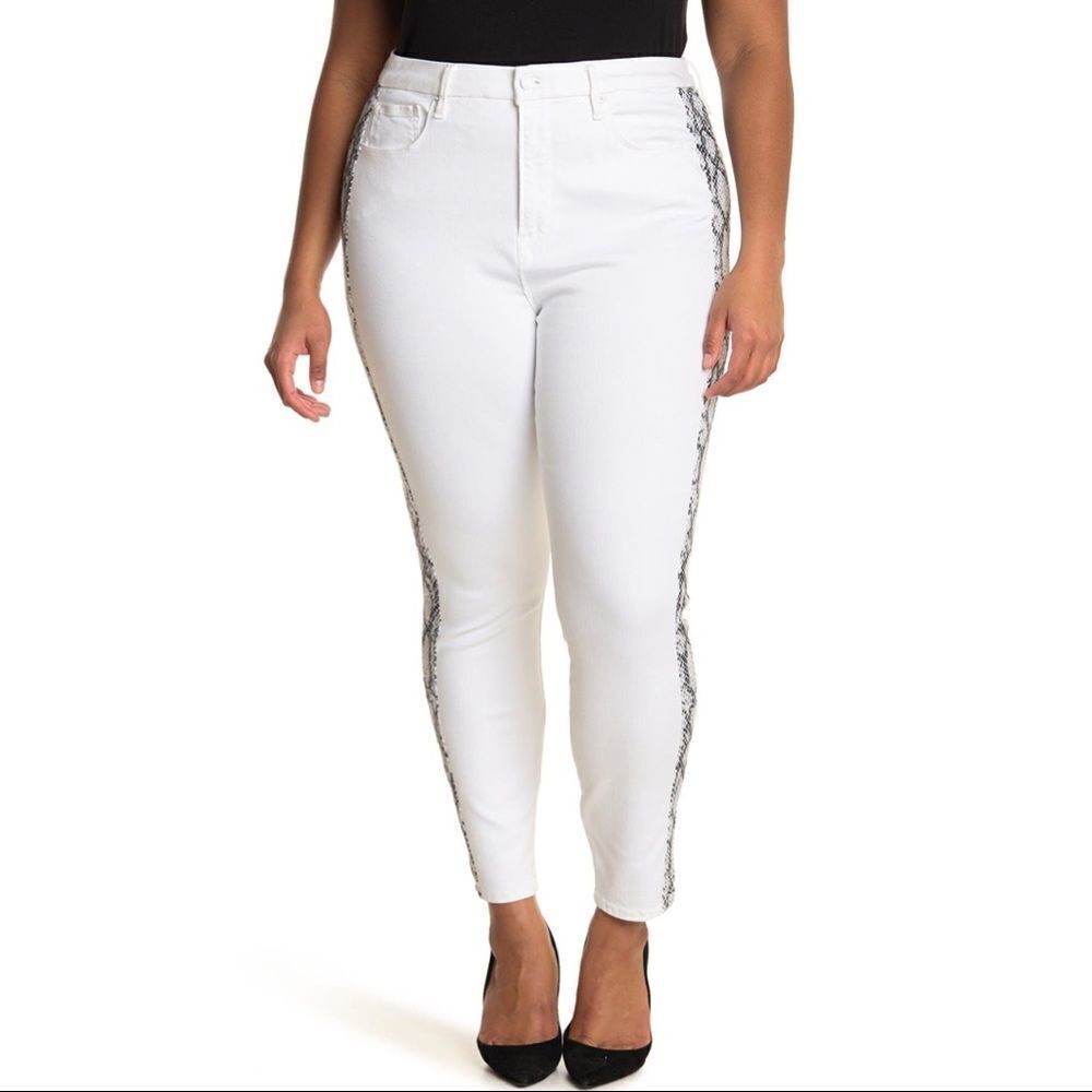 Good American High Waist Jeans White Snake Stripe Denim Plus Sizes 22/2X